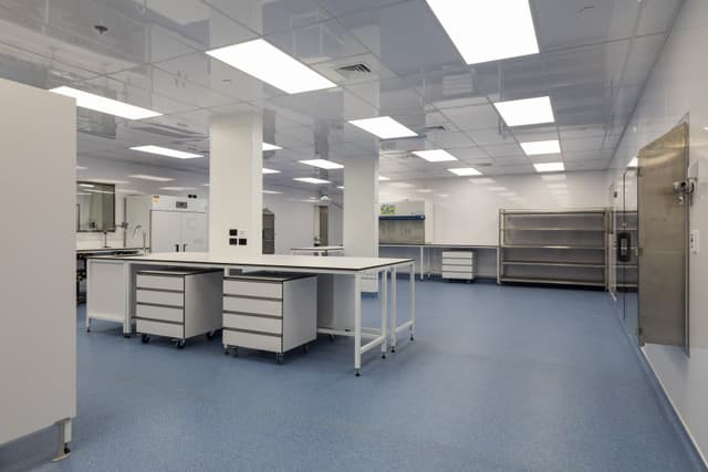 Laboratory/healthcare space with impervious Hydrapanel lined walls and ceilings