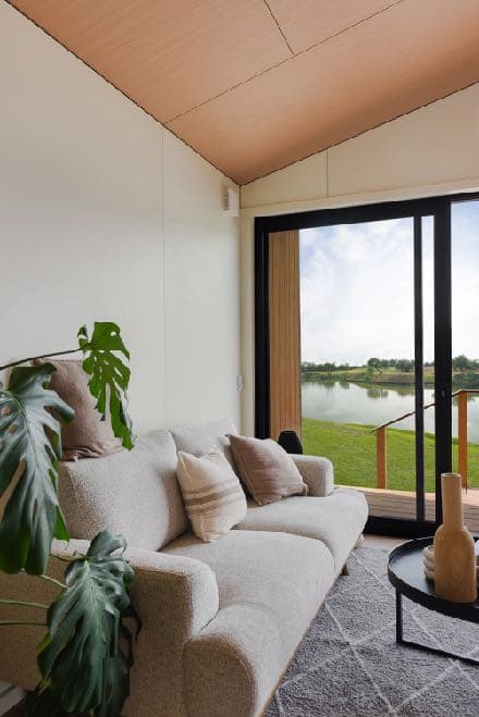 Lounge corner showing Hydrawall lining and panel ceiling