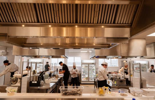 Commercial Kitchen - subway tile panels on all walls